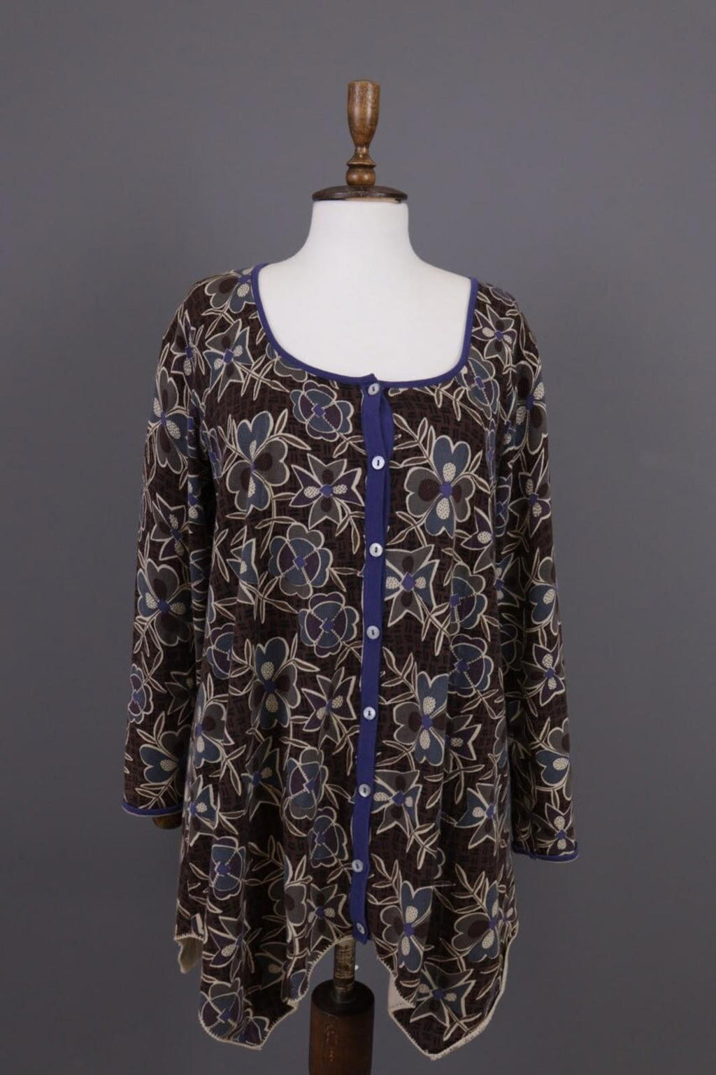 GUDRUN SJODEN Brown Floral Button Down Long Cardigan Sweater – Size M – Used