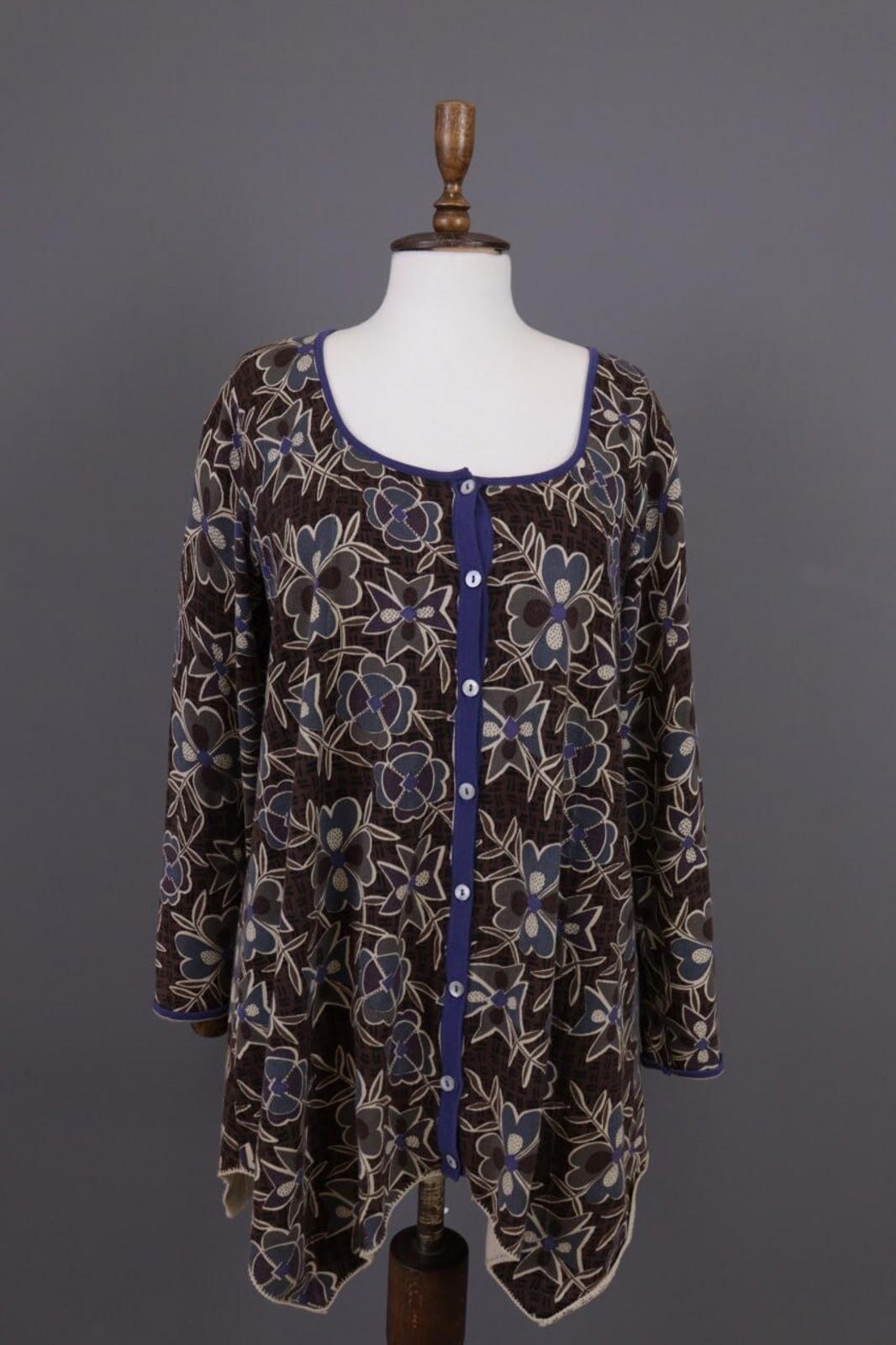 GUDRUN SJODEN Brown Floral Button Down Long Cardigan Sweater – Size M – Used