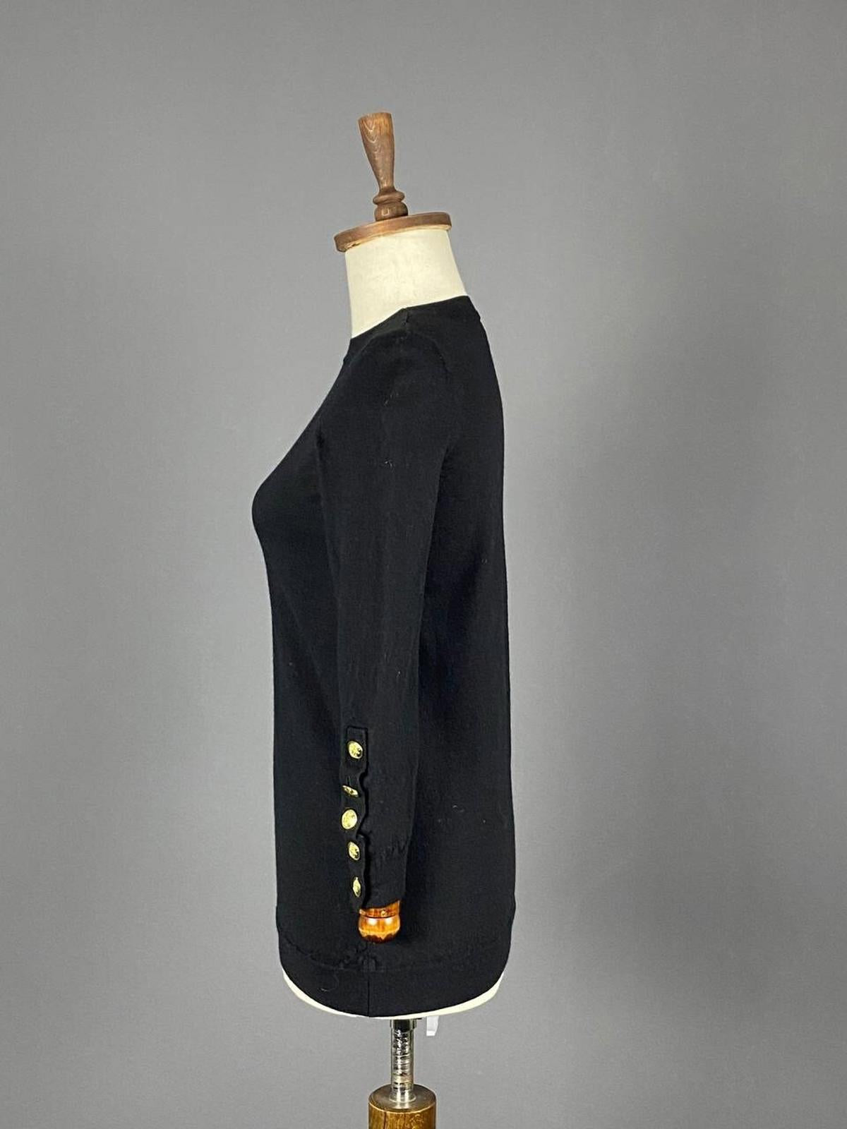 LA MAILLE SEZANE Black Merino Wool Knit Button Sleeve Sweater – Size M