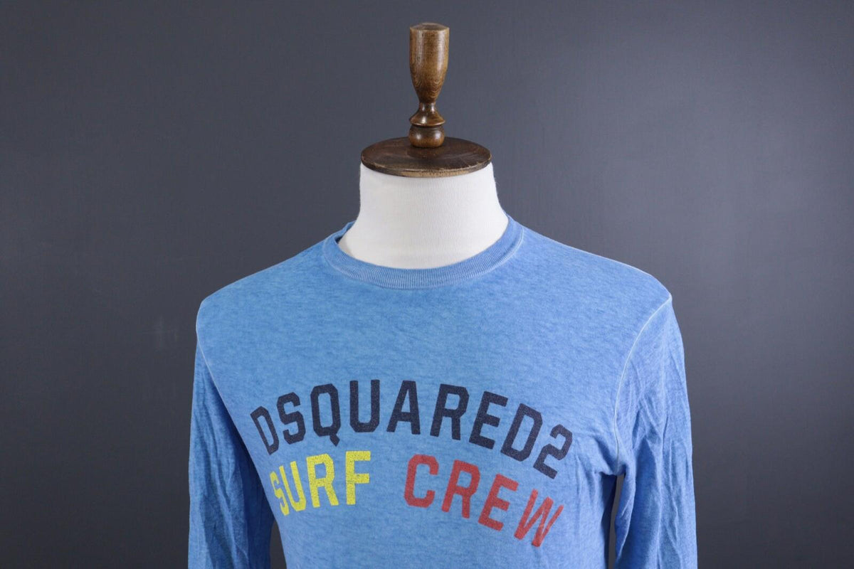 DSQUARED2 Blue Linen Long Sleeve Printed Top Sweatshirt – Size S