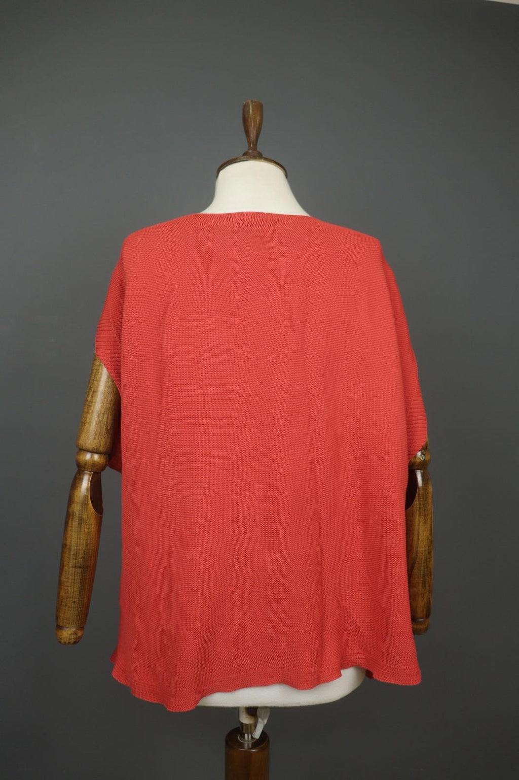 OSKA Red Knit Asymmetrical Cotton Short Sleeve Round Neck Pullover Sweater Sz 4