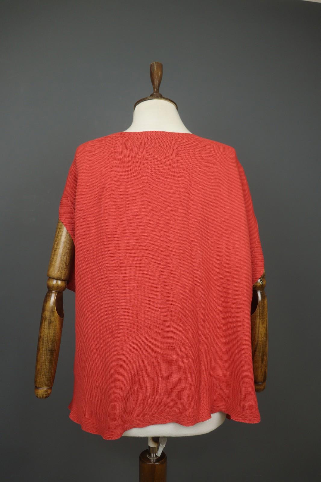 OSKA Red Knit Asymmetrical Cotton Short Sleeve Round Neck Pullover Sweater Sz 4