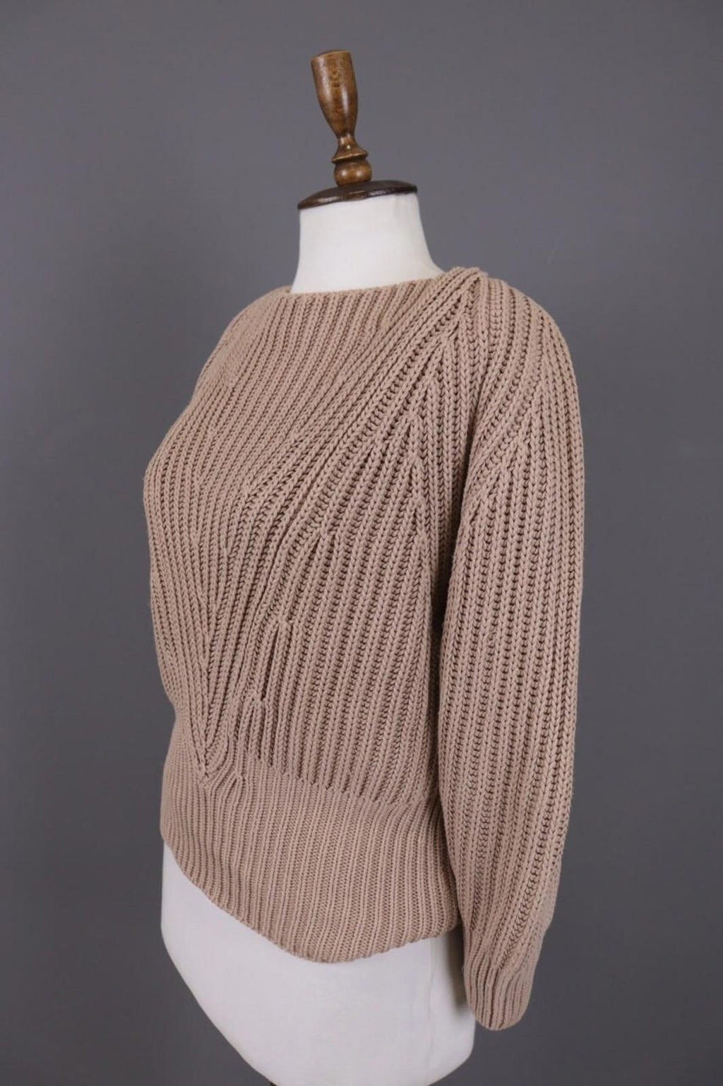 JIL SANDER Brown Knit Cropped Oversize Ballon Long Sleeve Sweater
