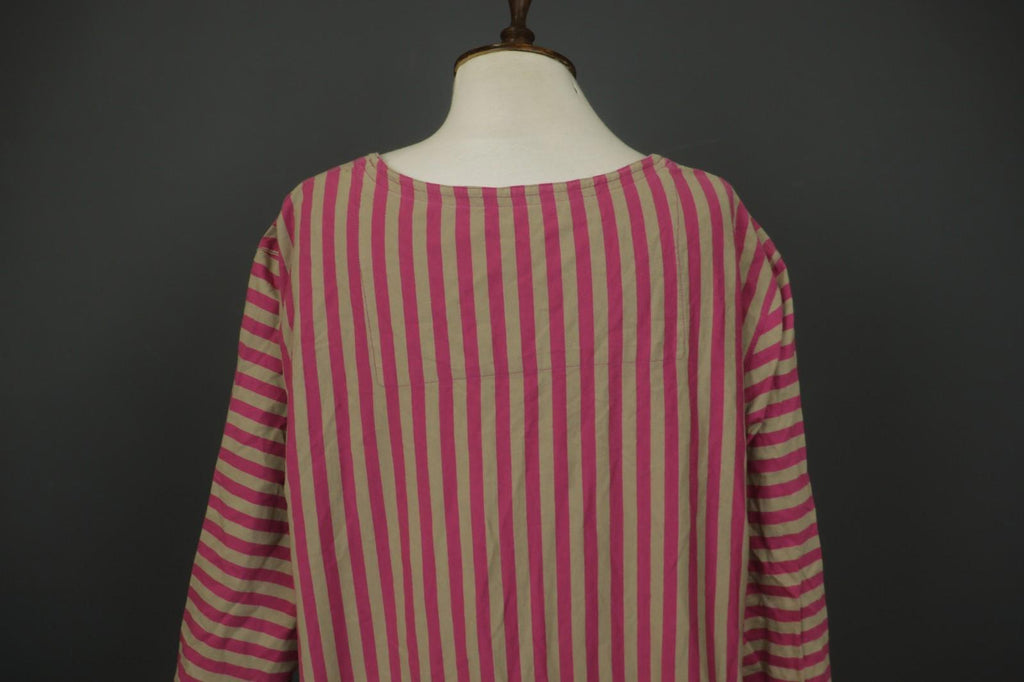 GUDRUN SJODEN Pink Tan Striped Organic Cotton Round Neck Maxi Dress – Size 2XL