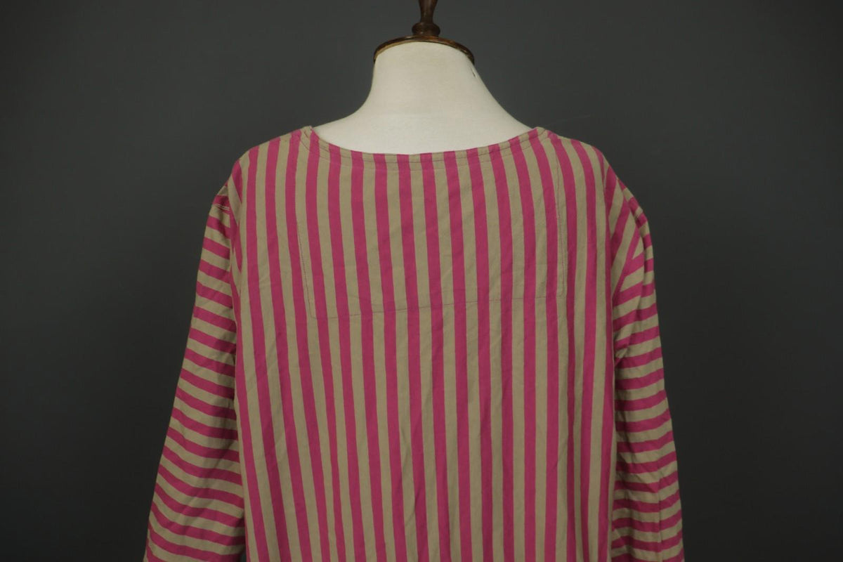 GUDRUN SJODEN Pink Tan Striped Organic Cotton Round Neck Maxi Dress – Size 2XL