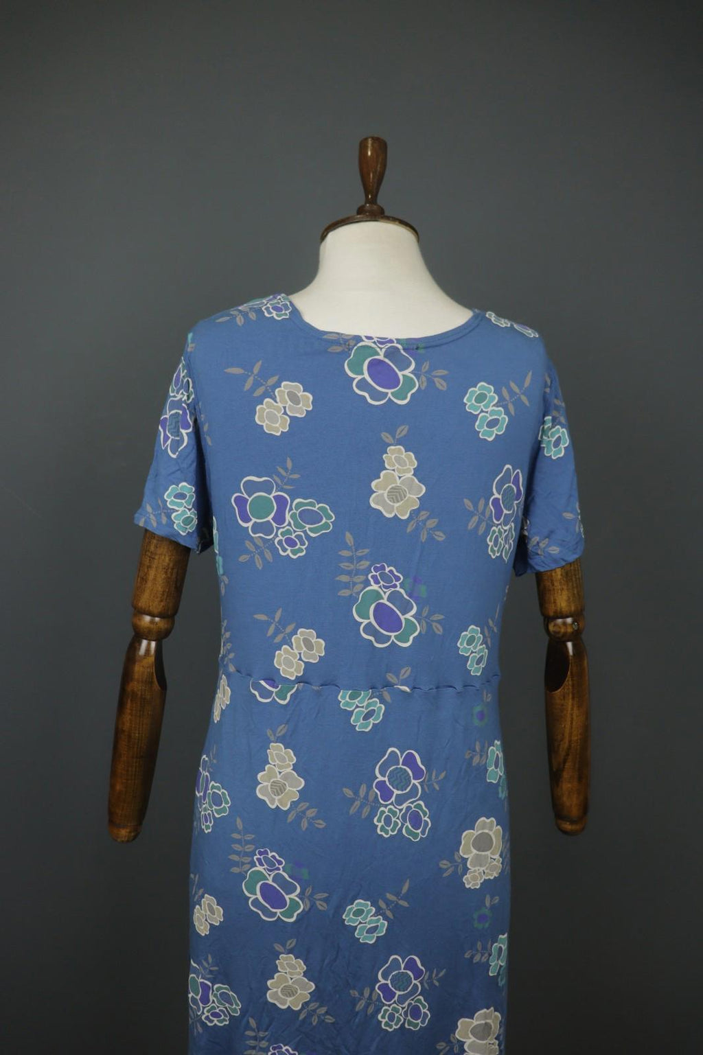 GUDRUN SJODEN Blue Modal Floral Short Sleeve Scoop Neck Shift Dress – Size L