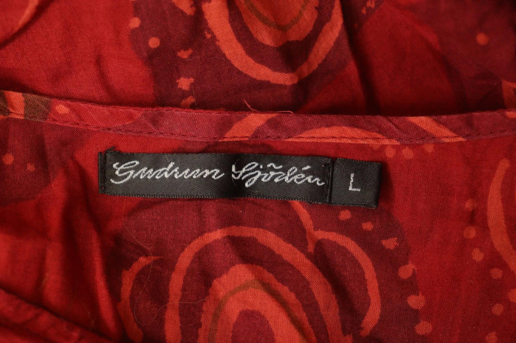 GUDRUN SJODEN Red Cotton Floral Roll Tab Sleeve Button Front Shirt Dress – Size L