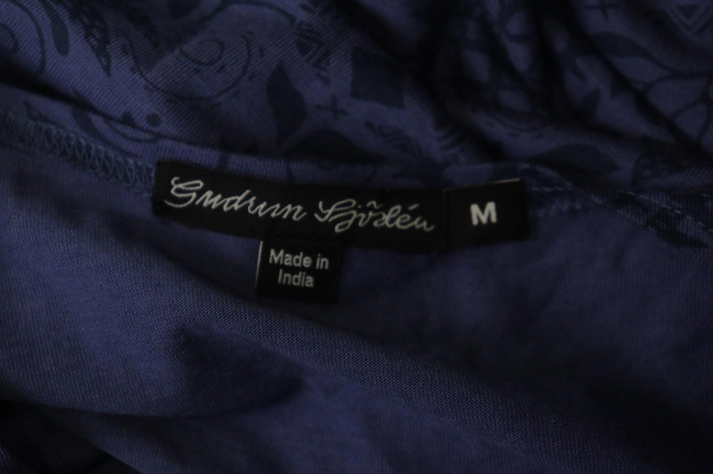 GUDRUN SJODEN Purple Palm Leaf Print Cotton Round Neck Pullover Blouse Top Sz M