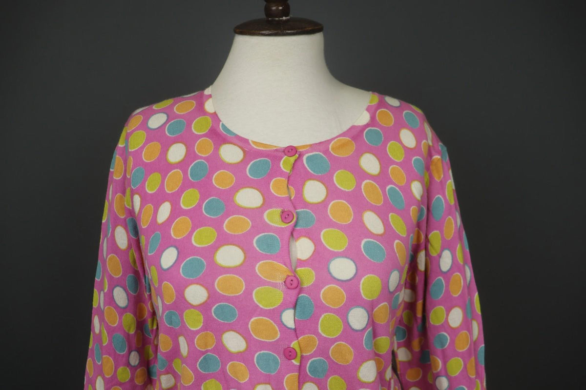 GUDRUN SJÖDEN Multi Polka Dot Long Sleeve Button Front Cardigan Sweater – Size M