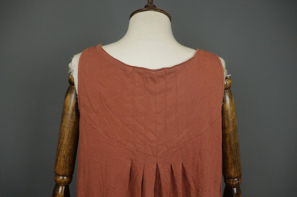GUDRUN SJODEN Brown Pleated Sleeveless Scoop Neck Pullover Tank Dress – Size M