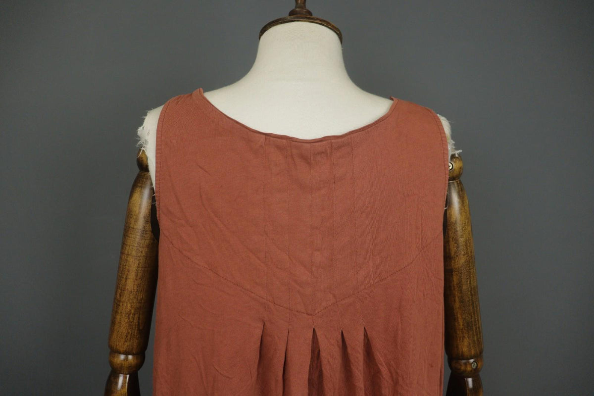 GUDRUN SJODEN Brown Pleated Sleeveless Scoop Neck Pullover Tank Dress – Size M