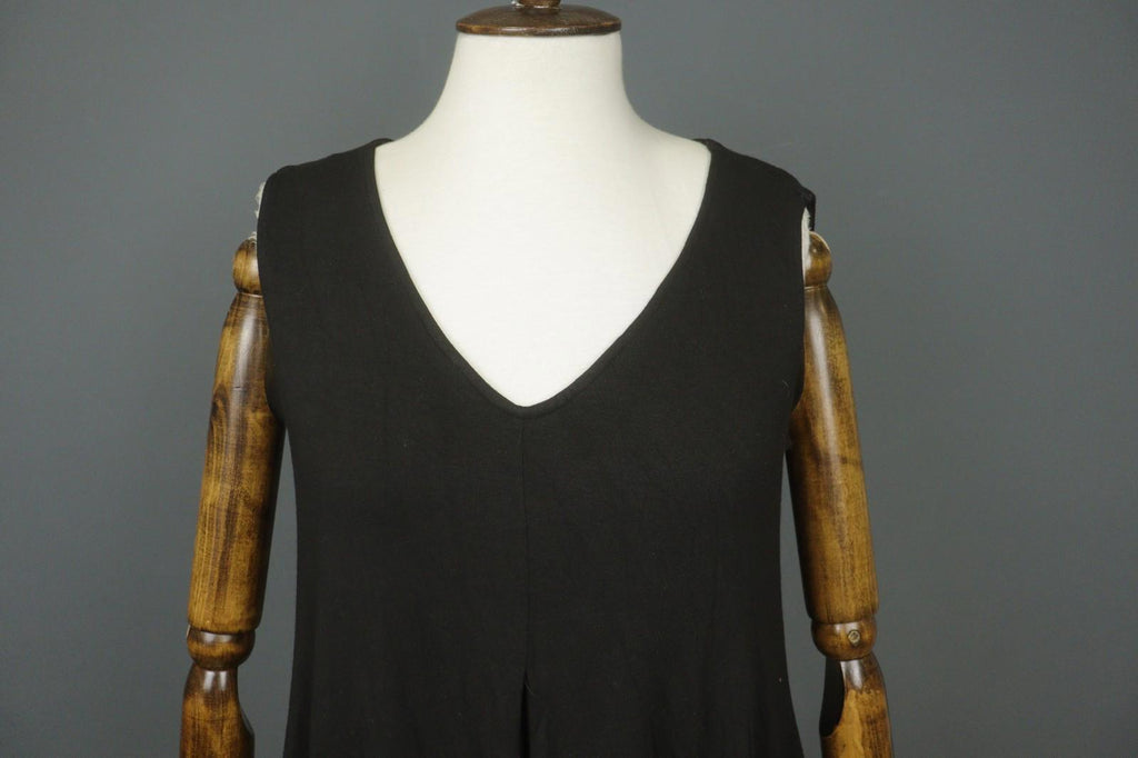 MARIMEKKO Black Viscose Pleated Lagenlook Sleeveless V-Neck Tank Dress – Size S