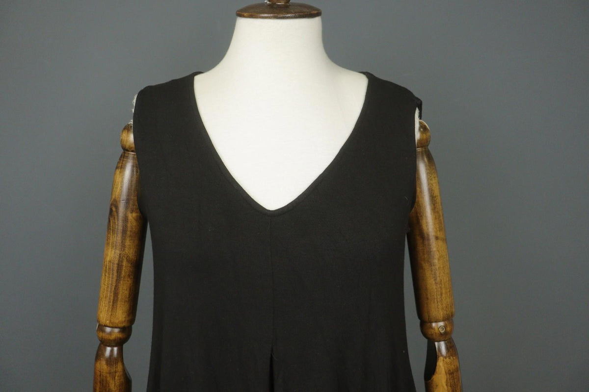 MARIMEKKO Black Viscose Pleated Lagenlook Sleeveless V-Neck Tank Dress – Size S
