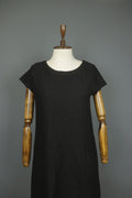 HANNES ROETHER Black 100% Wool Cap Sleeve Crew Neck Pullover Sheath Dress – Size S