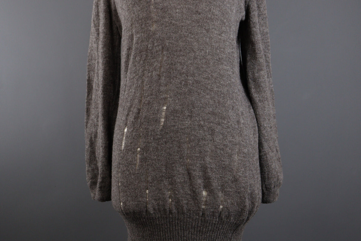Manila Grace Denim Alpaca Wool Long Sleeve Distressed Bodycon Sweater Dress 2