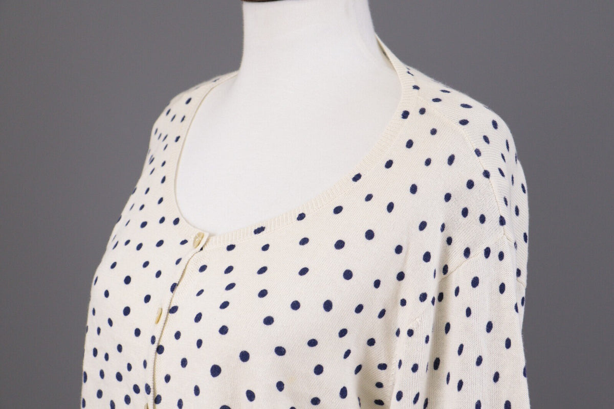 Gudrun Sjoden White Polka Dot Long Sleeve Knit Cardigan Sweater – Size L