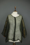 GRIZAS Green Long Sleeve Crew Neck Button Front Sheer Organza Blouse Top – Size L