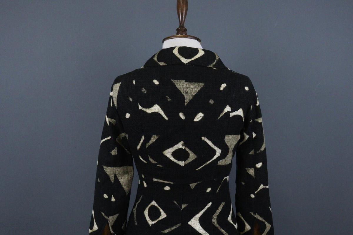 MAX MARA Black Abstract Print 3/4 Sleeve Button Front Blazer Jacket Coat – Size 6