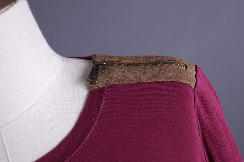 Lauren Jeans Co. Ralph Lauren Burgundy Elbow Patches Long Sleeve Top Shirt Sz M