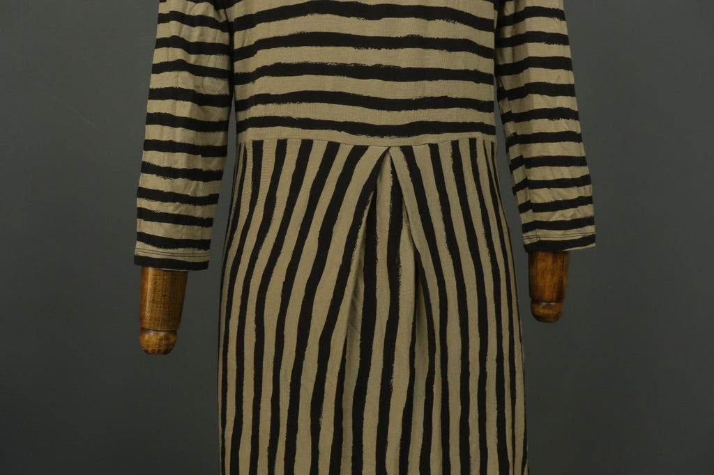 GUDRUN SJODEN Brown Black Striped Lyocell Casual Round Neck Shift Dress – Size S