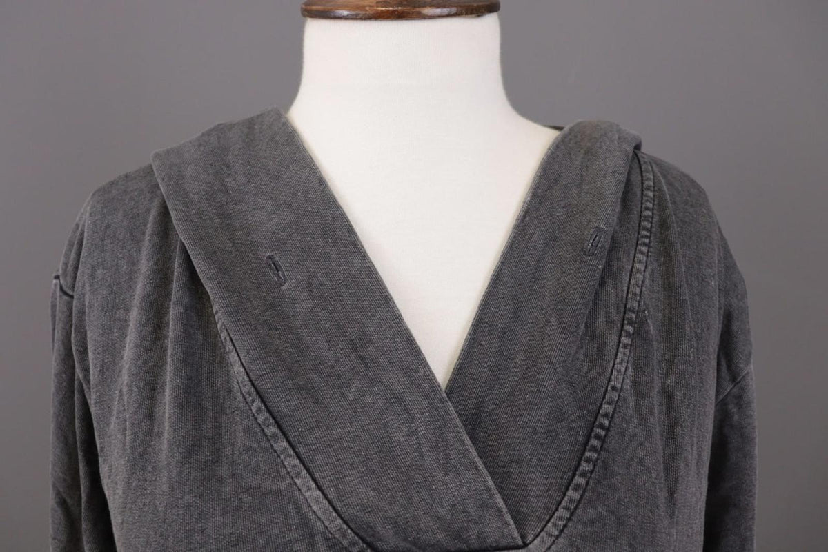 RUNDHOLZ Maxi Dress Gray Acrylic Hooded Ribbed Cuff & Hem Pouch Pocket – Size M