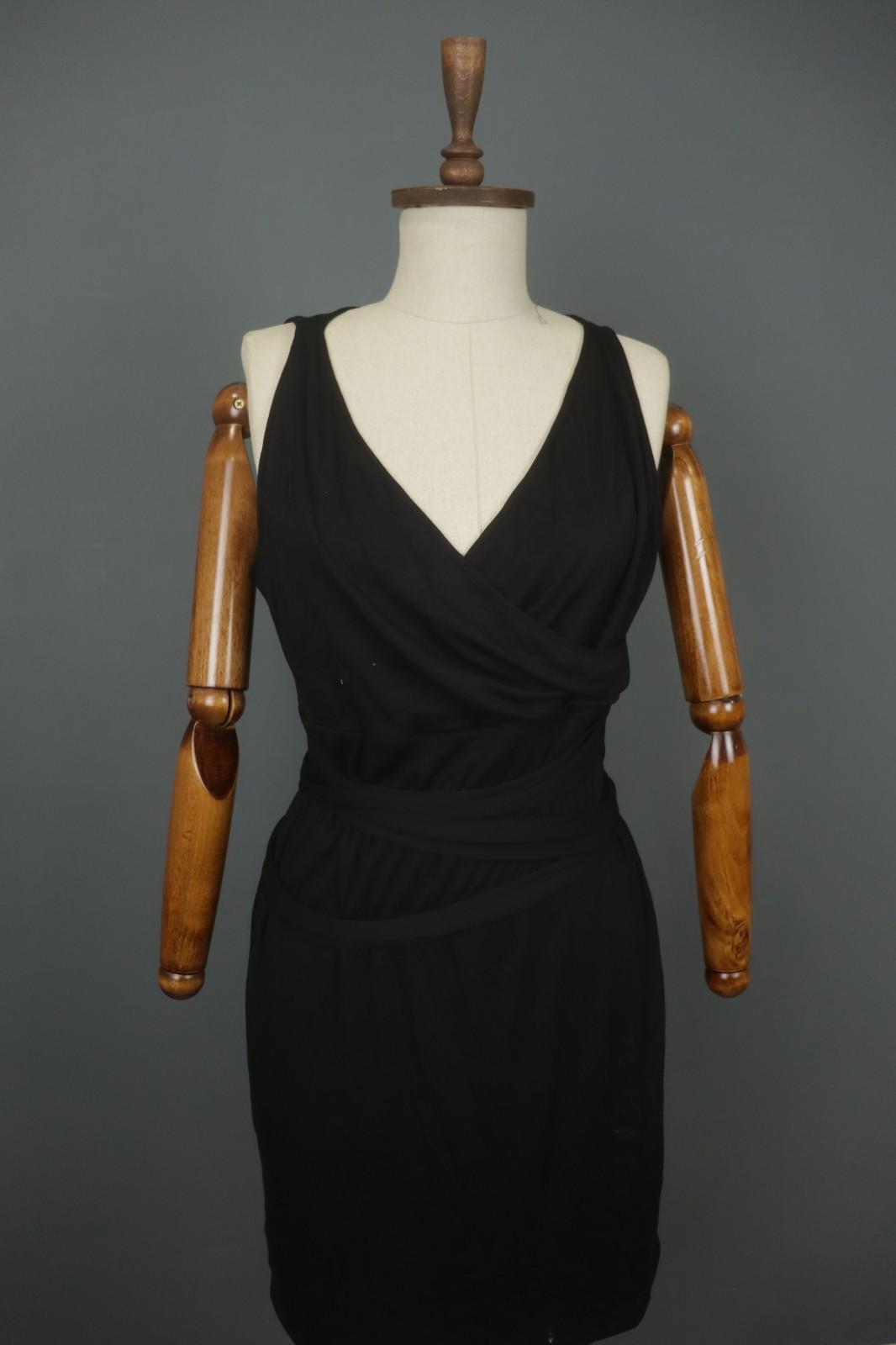 SARAH PACINI Black Nylon Sleeveless V-Neck Belted Waist Wrap Tank Dress – Size 3