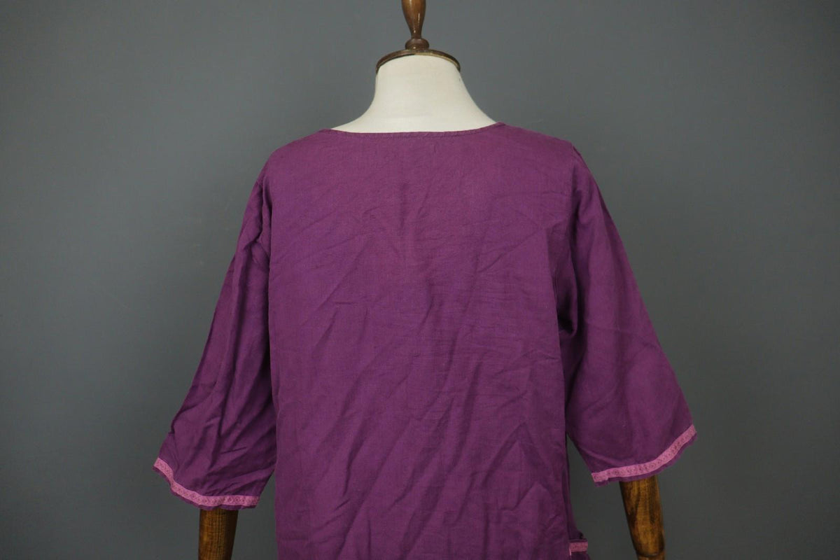 GUDRUN SJÖDEN Purple Cotton Long Sleeve V-Neck Pullover Tunic Dress – Size M