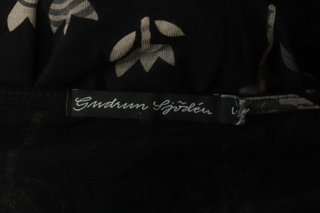GUDRUN SJODEN Black Floral Long Sleeve Keyhole Neck Button Front Tunic Top Sz L