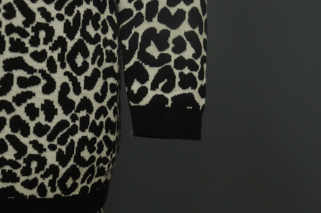GIVENCHY Life Black White Leopard Print 100% Wool Long Sleeve Sweater Dress M/L