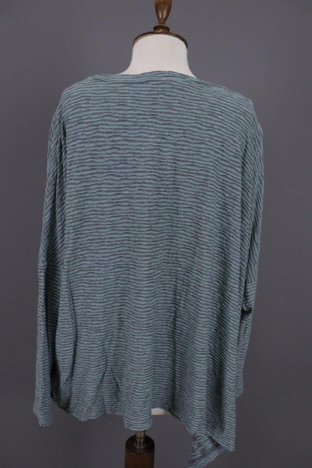 OSKA Green Black Striped Viscose Round Neck Asymmetrical Hem Blouse Top – Size 2