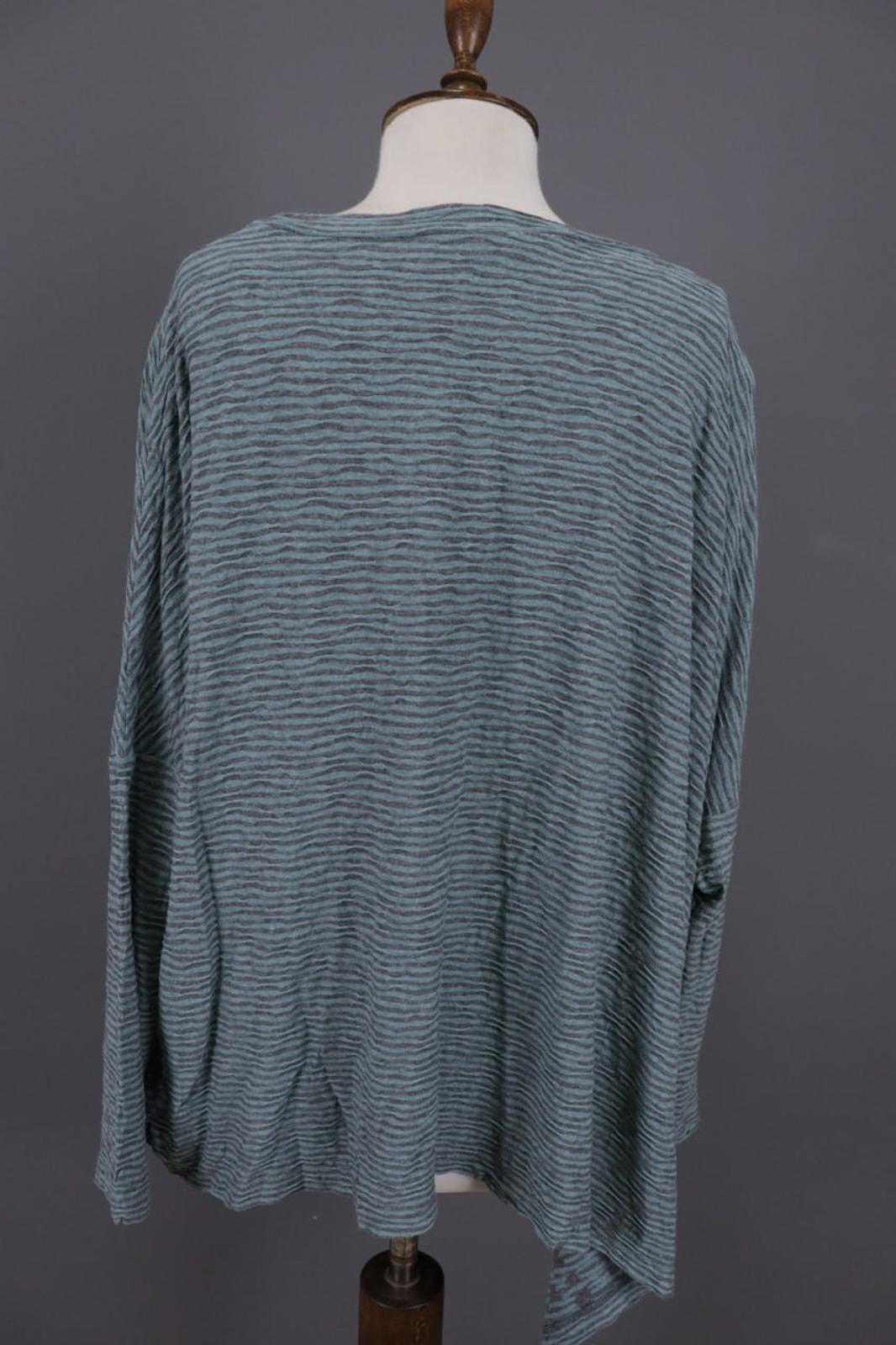 OSKA Green Black Striped Viscose Round Neck Asymmetrical Hem Blouse Top – Size 2
