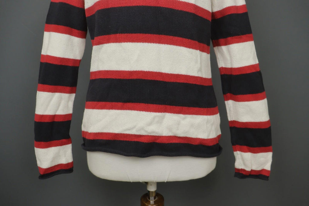 IRIS VON ARNIM Multicolor Striped Cotton Tight Knitted V-Neck Pullover Sweater