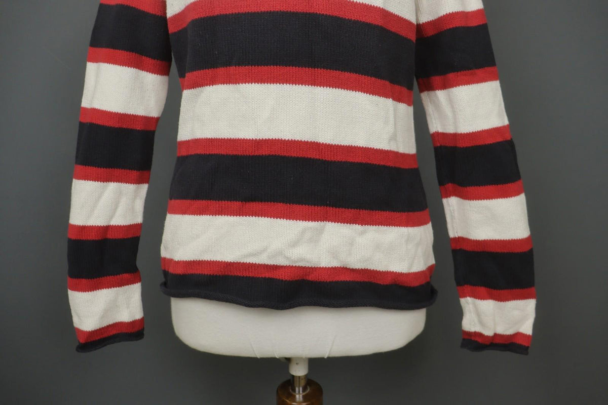 IRIS VON ARNIM Multicolor Striped Cotton Tight Knitted V-Neck Pullover Sweater