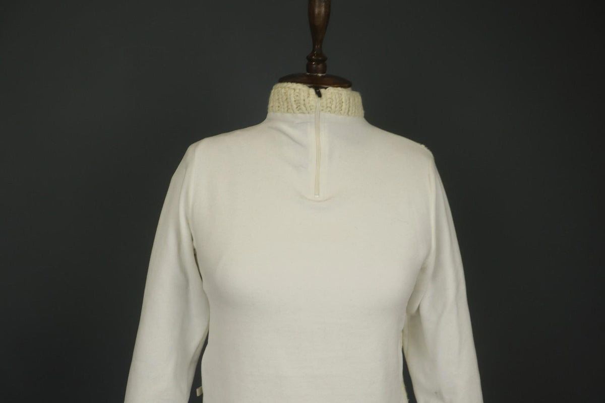 MARITHE FRANCOIS GIRBAUD White Knitted Slim Fit Mock Neck 1/4 Zip Sweater Sz 38