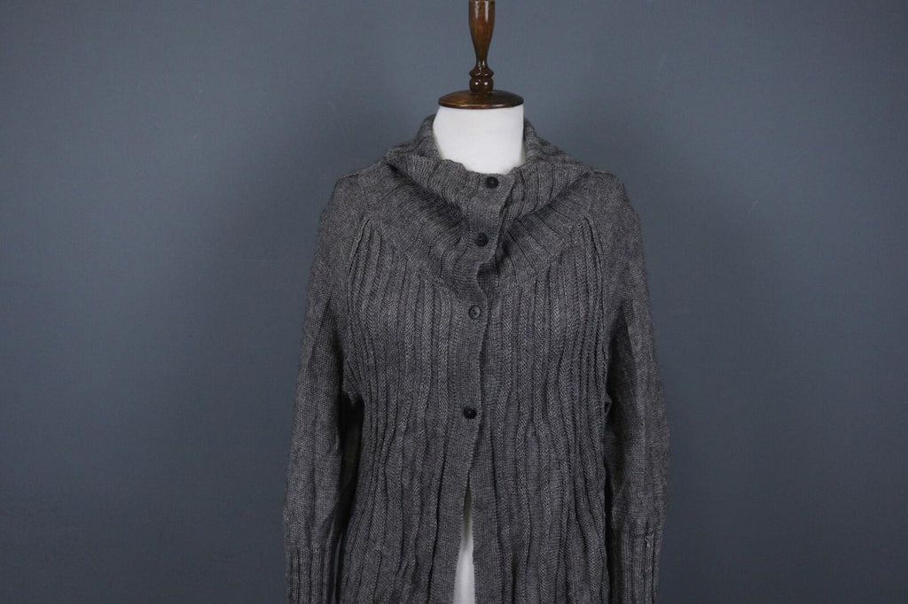 SARAH PACINI Gray Lagenlook Tight Knit Button Front Cardigan Sweater