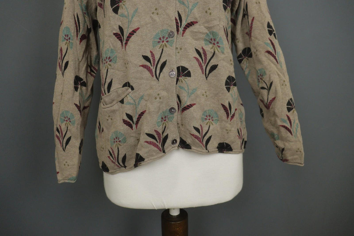 GUDRUN SJODEN Multicolor Floral 100% Cotton Button Front Cardigan Sweater – Size S