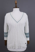 Burberry London White Striped Knit V-Neck Sweater – Size 40
