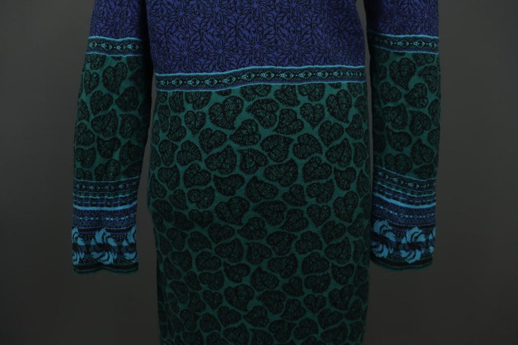 IVKO Multicolor Palm Leaf Cotton Long Sleeve Round Neck Pullover Sweater Dress