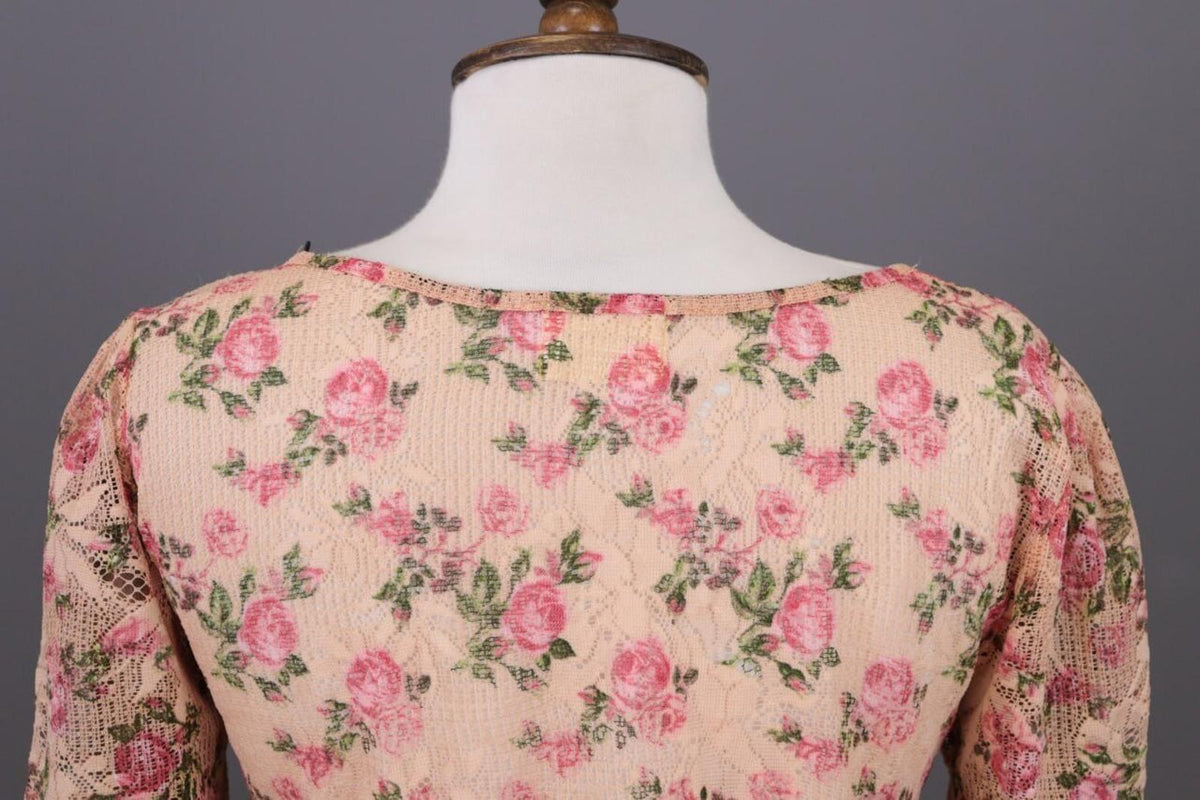 SEZANE Beige Floral Knit Mesh Short Sleeve Blouse Top Shirt – Size 36 / S