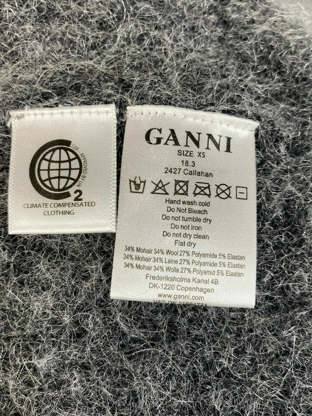 Ganni Grey V-Neck Mohair Wool Sweater – Women's XS