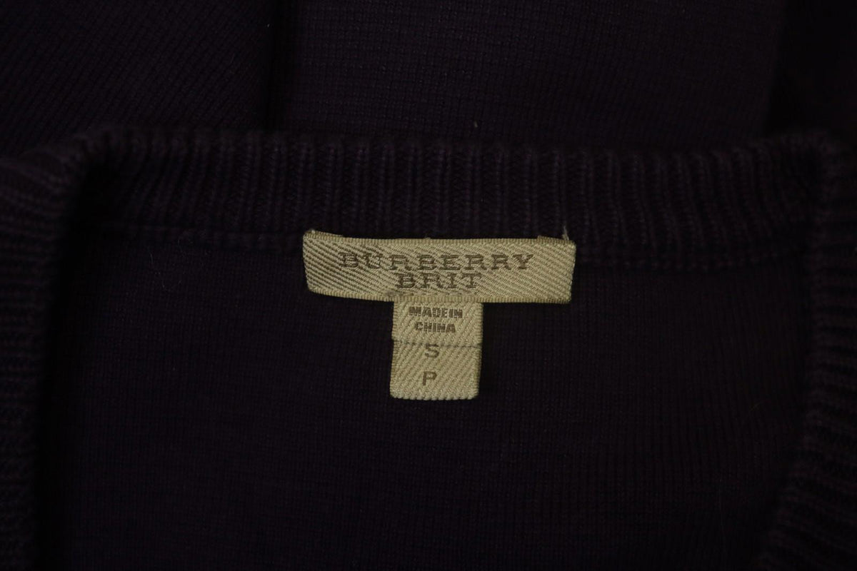 BURBERRY BRIT Purple Cotton Tight Knit Beaded Front Long Sleeve Sweater – Size S