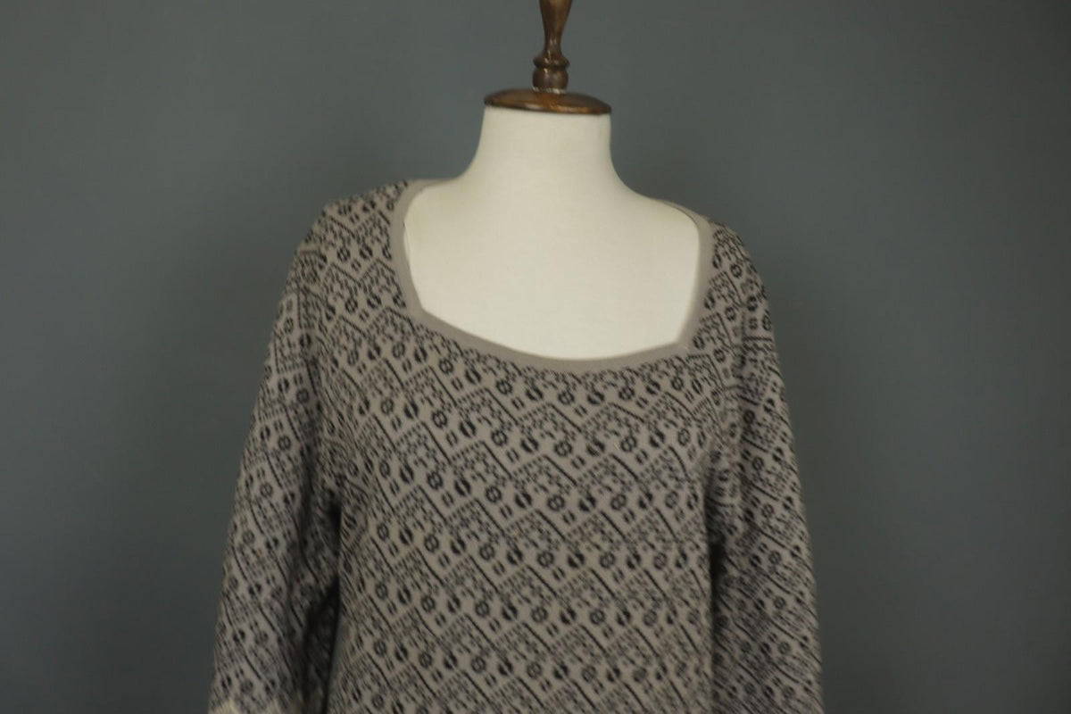 GUDRUN SJODEN Multi Floral 100% Cotton Knitted Square Neck Sweater Dress – Size XL