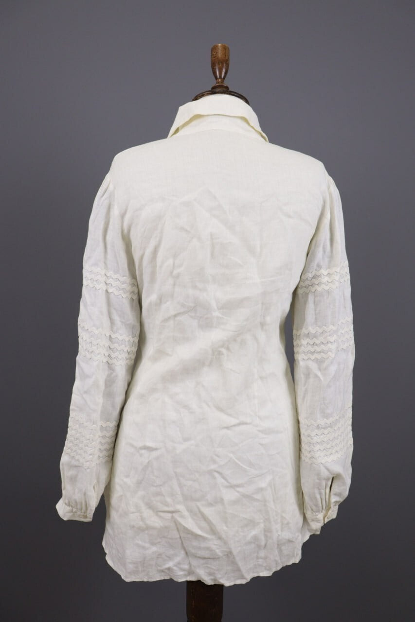 Anne Fontaine Embroidered Long Sleeve Button Top Blouse Tunic Shirt Sz 38