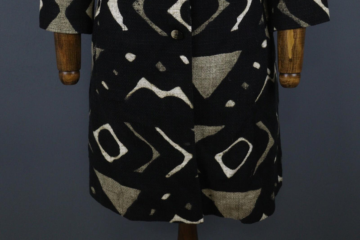 MAX MARA Black Abstract Print 3/4 Sleeve Button Front Blazer Jacket Coat – Size 6