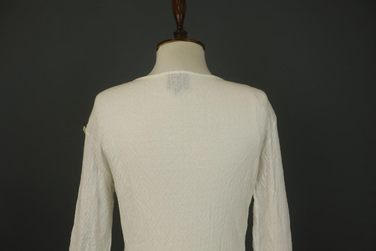 JUST CAVALLI White Knitted Long Sleeve V-Neck Stretch Pullover Sweater – Size 50