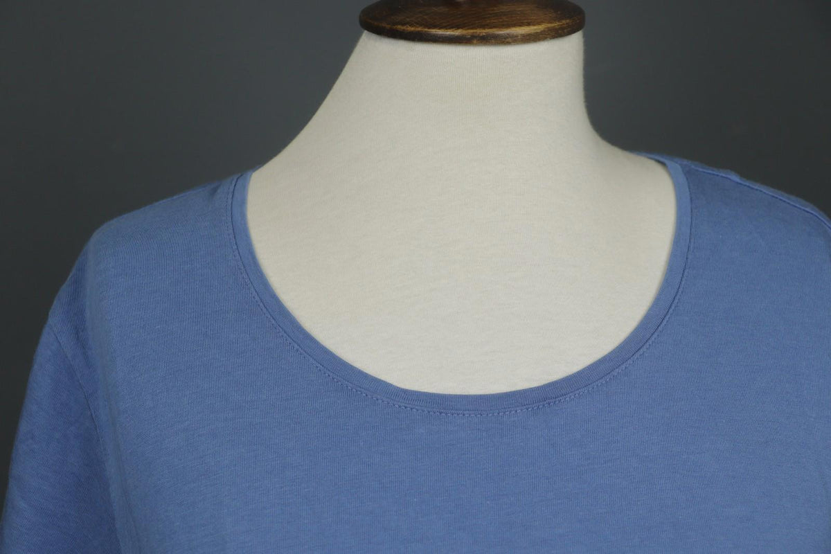 GUDRUN SJODEN Blue Cotton Short Sleeve Round Neck Pullover Blouse Top – Size L