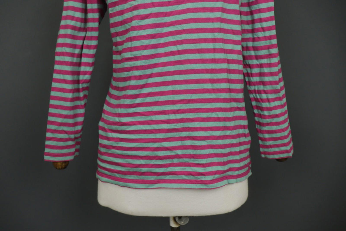 GUDRUN SJODEN Teal Pink Striped Casual Long Sleeve Pullover Blouse Top – Size S