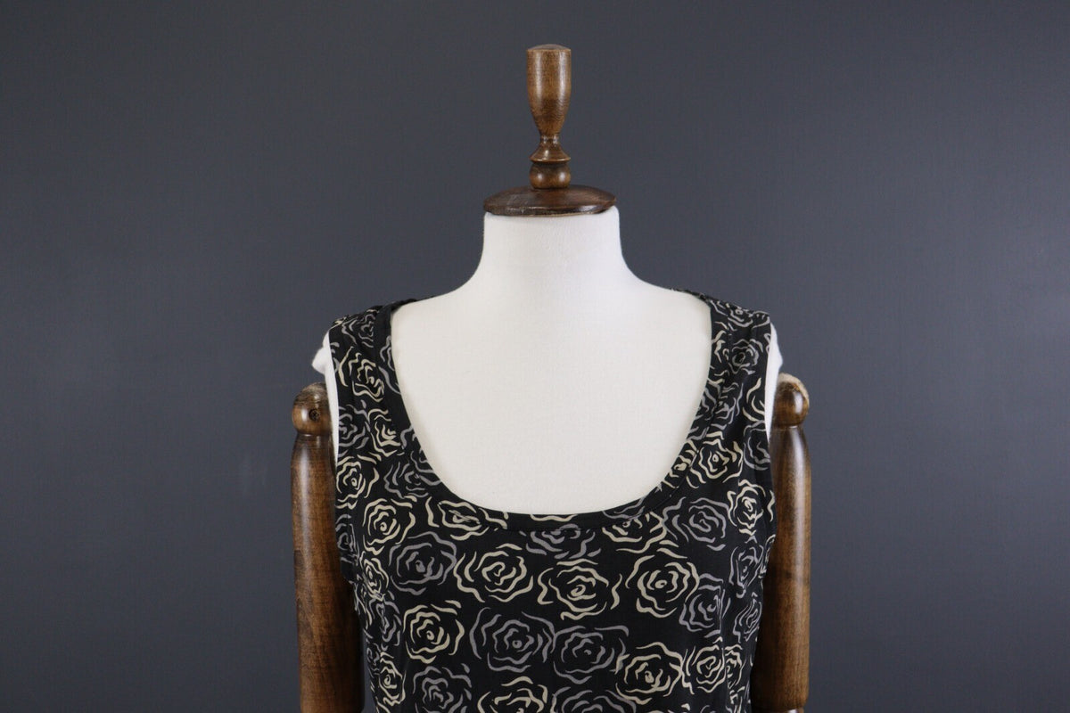 Deerberg by Oska Black Floral Summer Blouson Tunic Sleeveless Dress – Size L