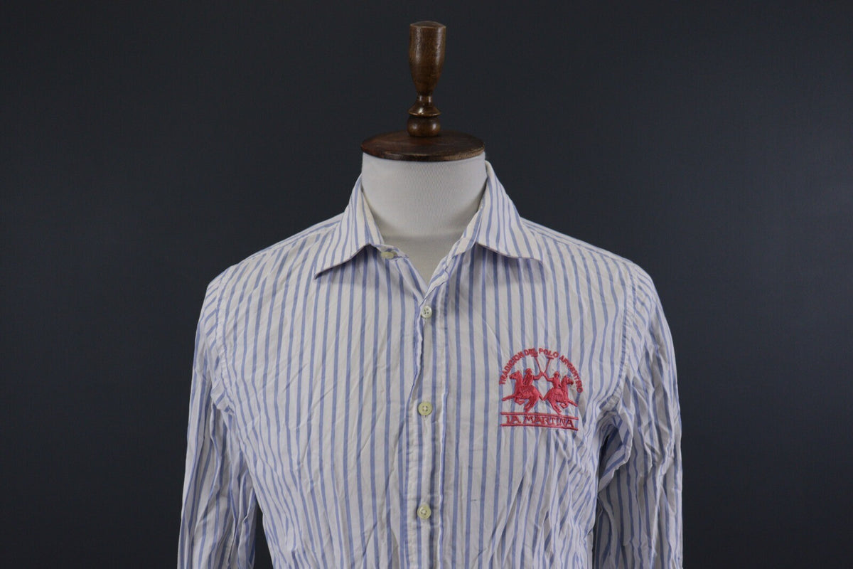 La Martina Buenos Aires Blue Stripe Long Sleeve Button Down Shirt M 41-42