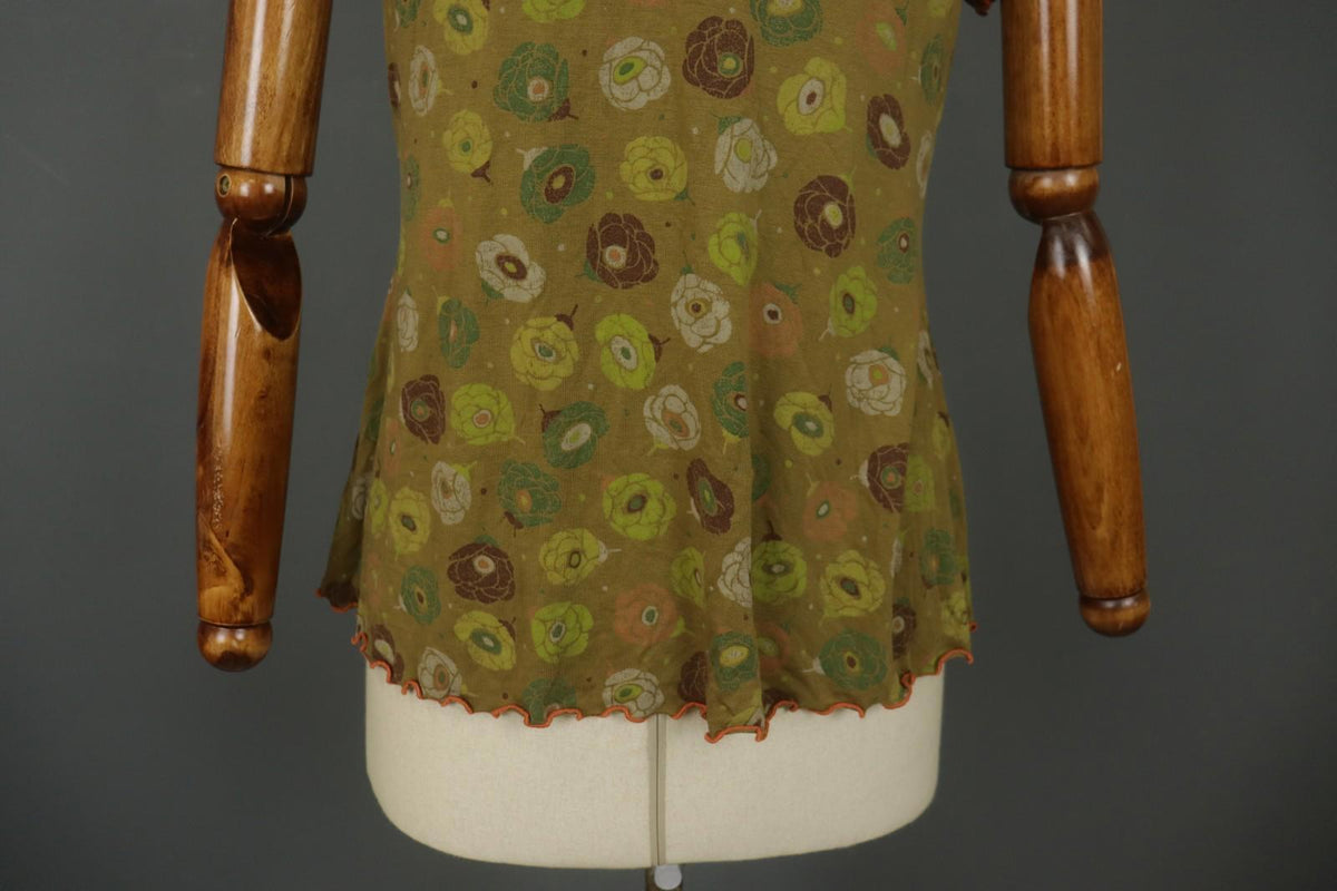 GUDRUN SJODEN Multi Floral Round Neck Short Sleeve Pullover Blouse Top – Size S